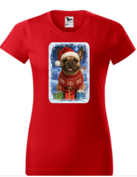 Vánoční tričko s Francouzským buldočkem dámské3